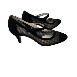 CINTI Made in Italy Black Mesh & Suede Mary Jane Kitten Heels Size 41 = US 10.5